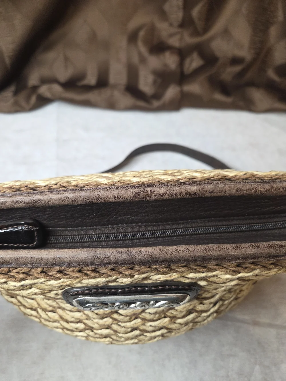 Brighton Woven Straw Crossbody with Brown Trim and Chocolate Strap-See Pictures